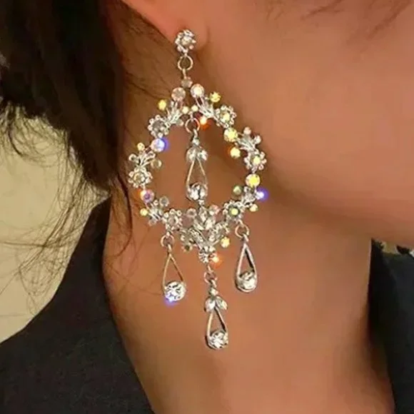 SOLD Fabulous Bridal Pageant Formal AB Crystal Chandelier Earrings - Picture 1 of 7